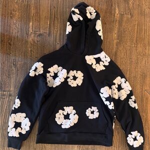 Kids Black Hoodie with White Floral Prints